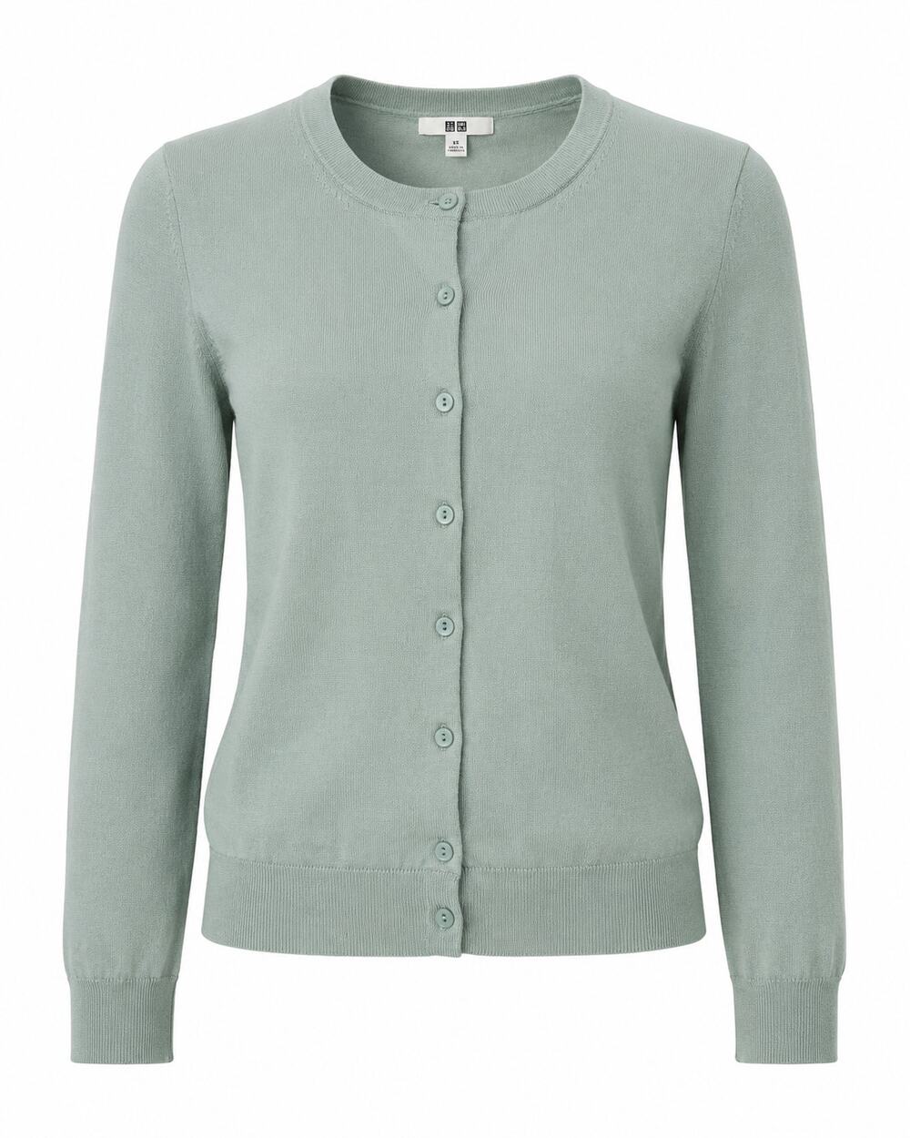 Uniqlo Women's Crew Neck Button Front Cardigan Sweater XS Sage Green Cotton
